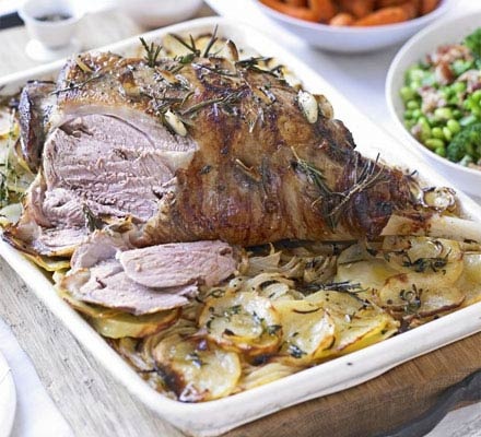 Garlic & Herb roast lamb on boulangere potatoes